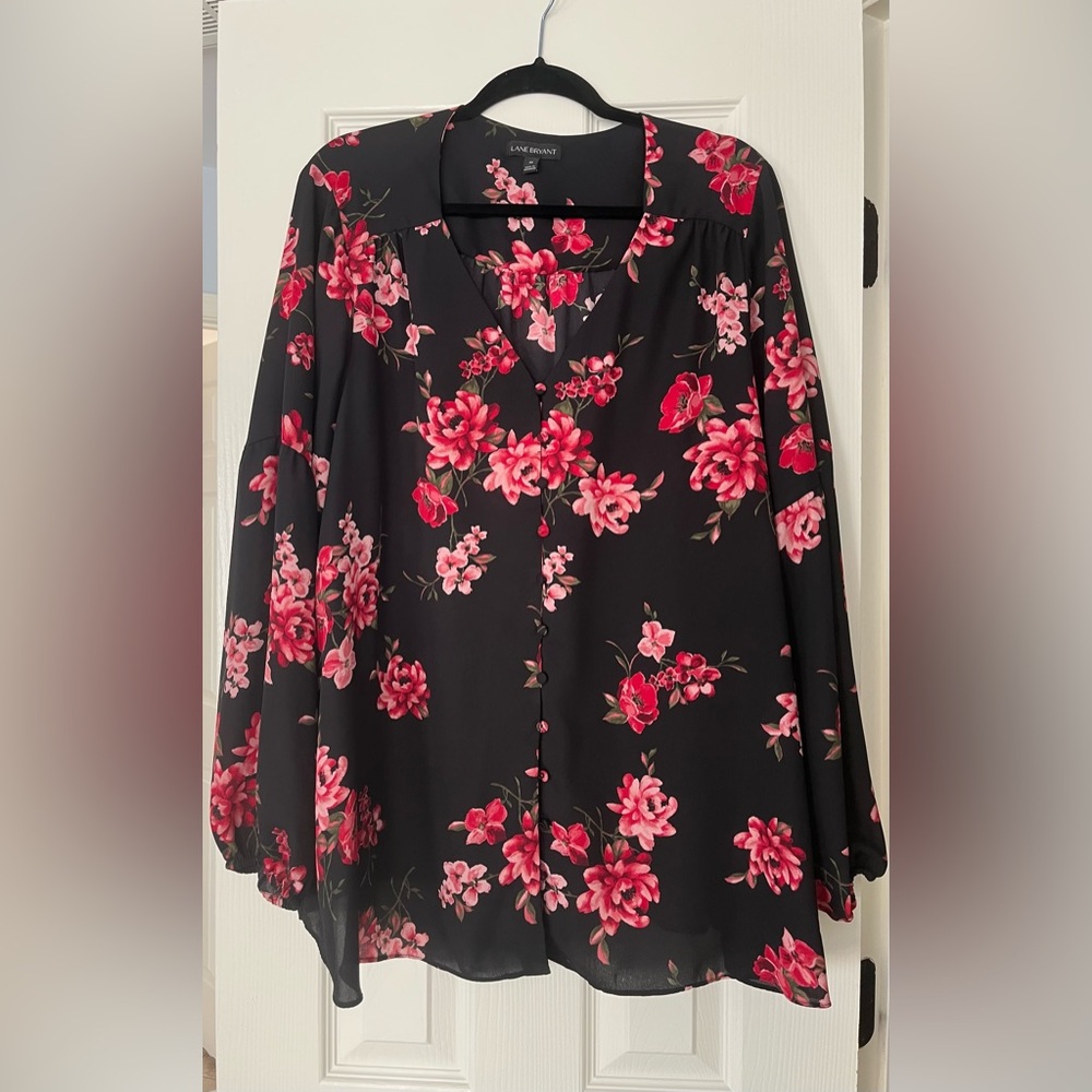 Lane Bryant Pink and Red flower Blouse